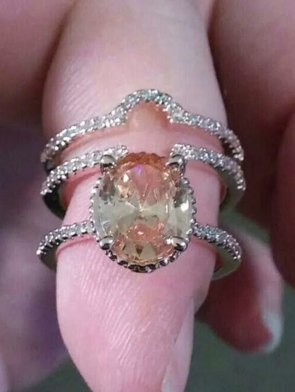 2 PC 14k Rose Gold Over Silver Oval Morganite Topaz Accent + Ring Guard Set Sz10